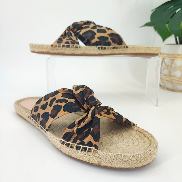 J. Crew Women's Leopard Print Brown Fabric Sandals Size 9.5 - Picture 1 of 9